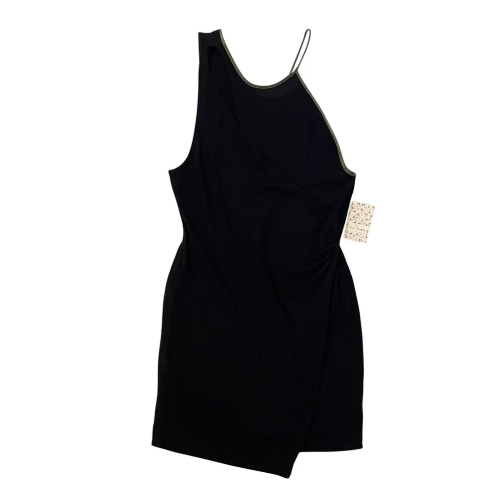 NWT Free People Toast to That Cut Out Metallic Trim Black Mini Dress - Size L